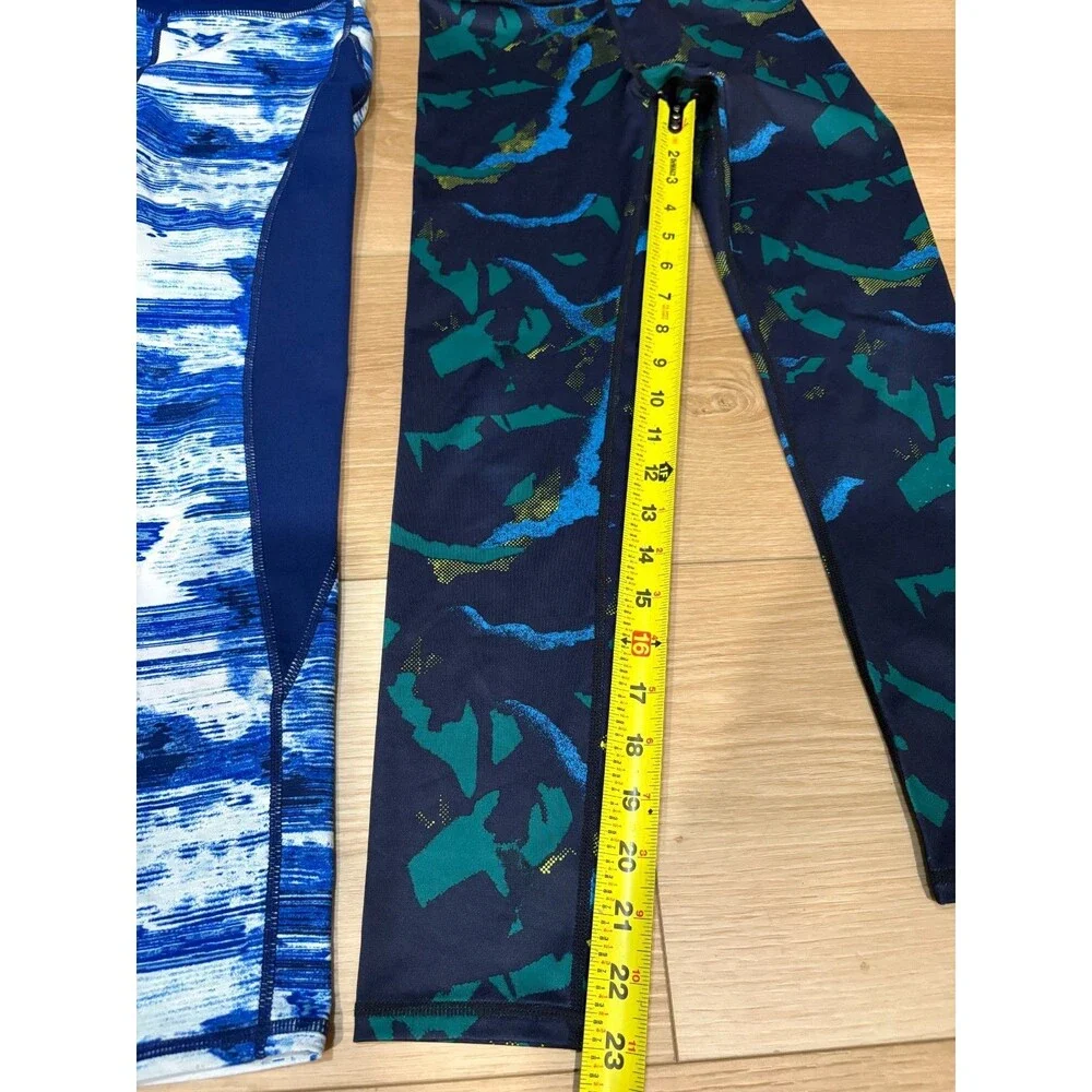 Lot of 2 Zella Girls Leggings Size M (8/10) Blue & Green Abstract Pattern Yoga P